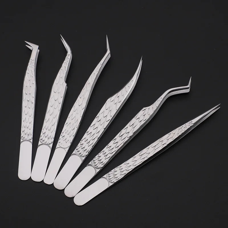 6PCS False Eyelash Tweezers Set for Fake Fan Lashes Extensions