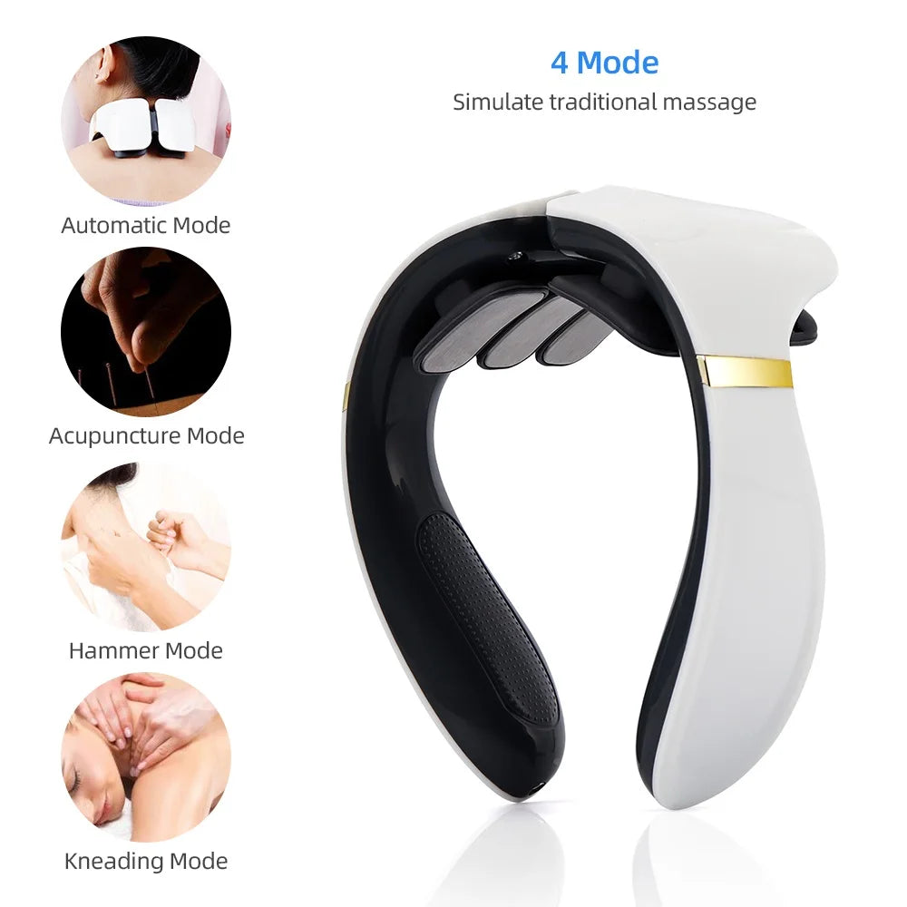 6-Zone Neck Massager Neck Relaxation 15 Levels Strength Kneading Vertebra Muscle Hammer TENS Electric Pulse Heating Therapy