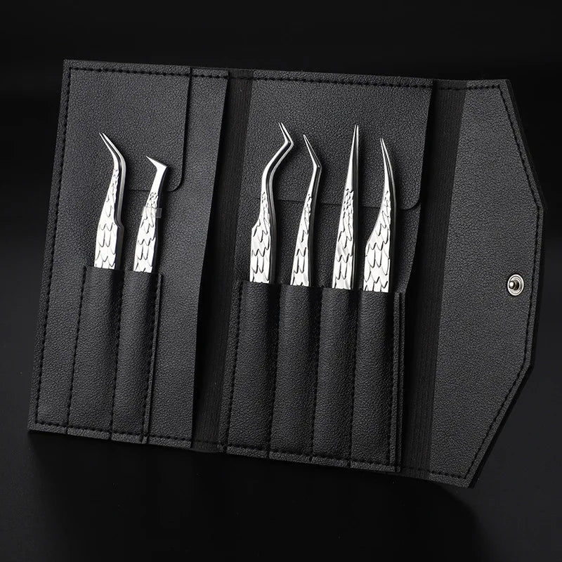 6PCS False Eyelash Tweezers Set for Fake Fan Lashes Extensions