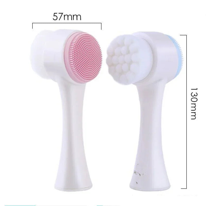 3D Double Silicone Facial Cleansing Brush Manual Massage Facial Brush Soft Bristles Exfoliator Double Sided Face Wash Brush