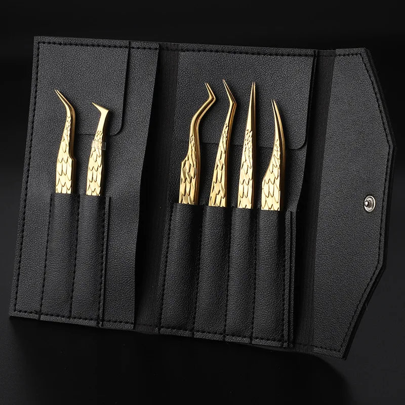 6PCS False Eyelash Tweezers Set for Fake Fan Lashes Extensions