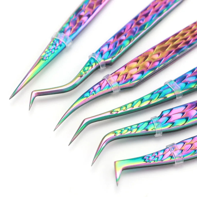 6PCS False Eyelash Tweezers Set for Fake Fan Lashes Extensions