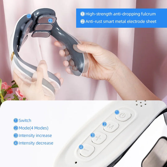 6-Zone Neck Massager Neck Relaxation 15 Levels Strength Kneading Vertebra Muscle Hammer TENS Electric Pulse Heating Therapy