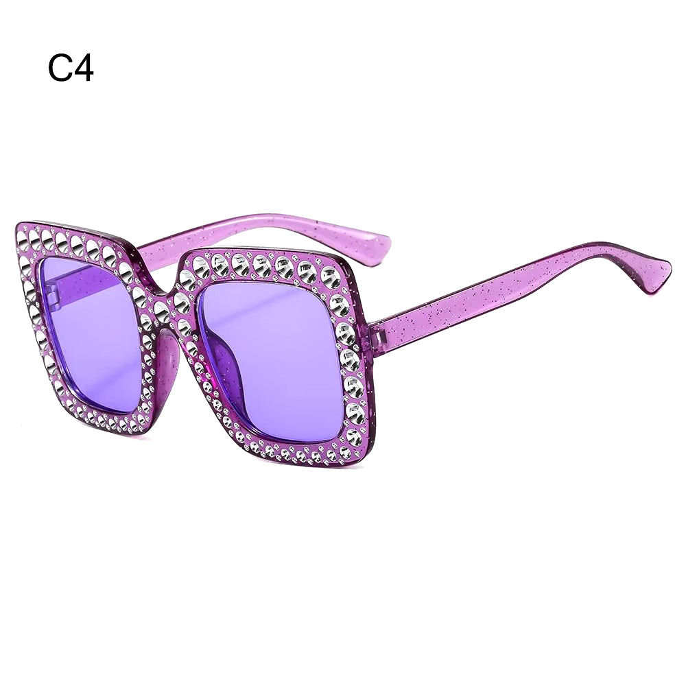 Crystal Oversized Sunglasses for Women Rhinestone Square Diamond Sun Glasses Retro Big Frame Sparkling Glasses