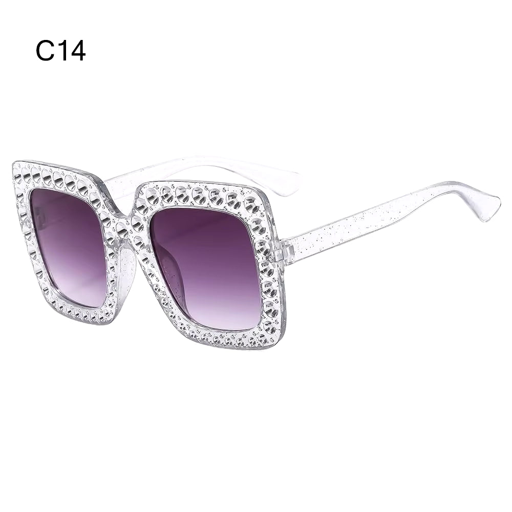 Crystal Oversized Sunglasses for Women Rhinestone Square Diamond Sun Glasses Retro Big Frame Sparkling Glasses