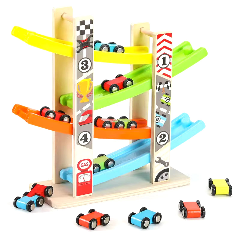 4/7 Track Wooden Ramp Racing Toddler Toy Car Set Montessori Educational Toy Game Mini Inertia Slide Roller Coaster Racing