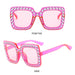 Crystal Oversized Sunglasses for Women Rhinestone Square Diamond Sun Glasses Retro Big Frame Sparkling Glasses