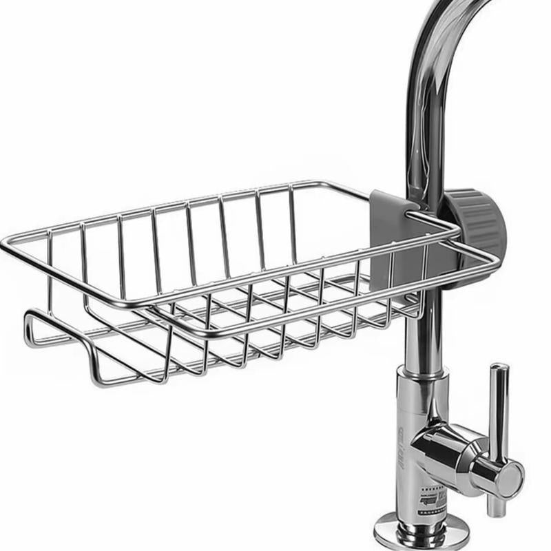 Upgraded Double-Sided Kitchen Sink Storage Rack, Sponge Rack above Faucet, Stainless Steel Heavy Duty Thick Hanging Faucet Drain Rack for Scrubber, Soap, Bathroom, Removable, No Suction Cup or Magnet