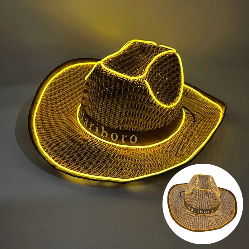 Wireless Disco Luminous Led Bride Cowgirl Hat Glowing Light Bar Cap Bachelorette Party Supplies Flashing Neon Western Cowboy Hat