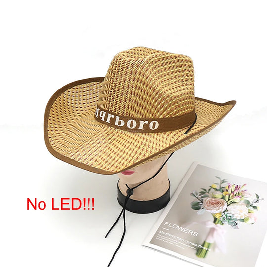 Wireless Disco Luminous Led Bride Cowgirl Hat Glowing Light Bar Cap Bachelorette Party Supplies Flashing Neon Western Cowboy Hat