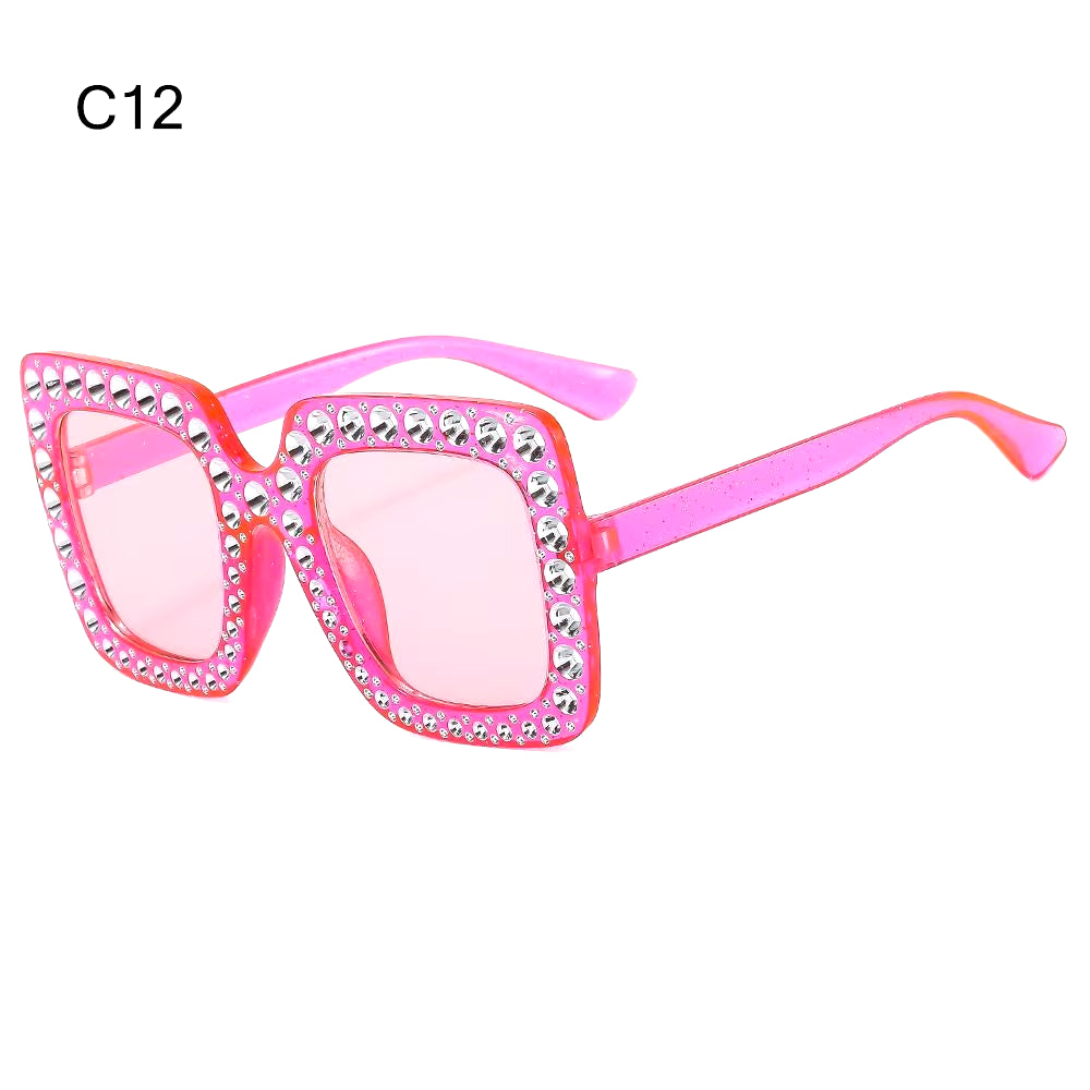 Crystal Oversized Sunglasses for Women Rhinestone Square Diamond Sun Glasses Retro Big Frame Sparkling Glasses