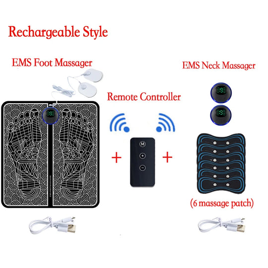 Remote EMS Foot Massager Pad Portable Electric Muscle Stimulation Massage Mat Improve Blood Circulation Relief Pain Relax Feet