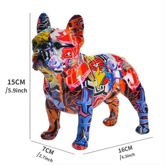 Colorful Standing French Bulldog Resin Statue Decoration, Pet Dog DIY Graffiti Crafts, Desktop Animal Statue Ornament.