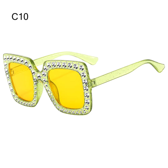 Crystal Oversized Sunglasses for Women Rhinestone Square Diamond Sun Glasses Retro Big Frame Sparkling Glasses