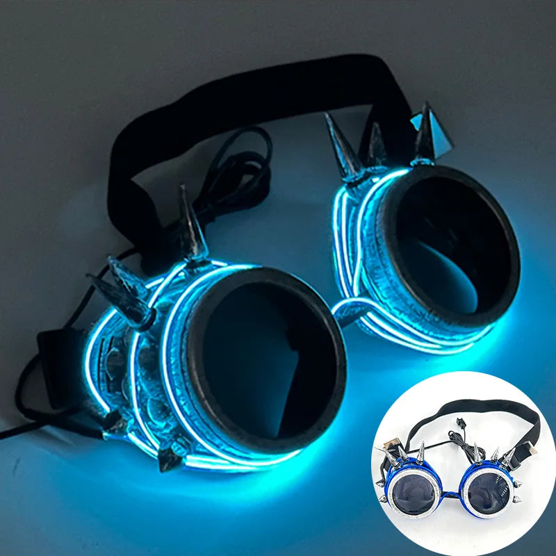 Luminous Fluorescent Glasses LED Glowing Party Supplies Steampunk Glasses with Lights Flashing Neon Goggles Glasses Club Props