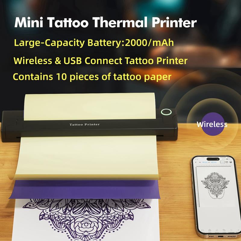 Tattoo Printer Stencil Machine.Tattoo Printers Portable.Printer Machine.Printer Portable.Printer Wireless.Printer Paper.Wireless Mini Tattoo Transfer Printer - No Ink Required.Easy to Use and Carry, Ideal for Tattoo Artists and Enthusiasts