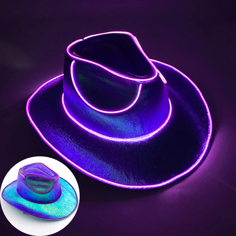 Wireless Disco Luminous Led Bride Cowgirl Hat Glowing Light Bar Cap Bachelorette Party Supplies Flashing Neon Western Cowboy Hat