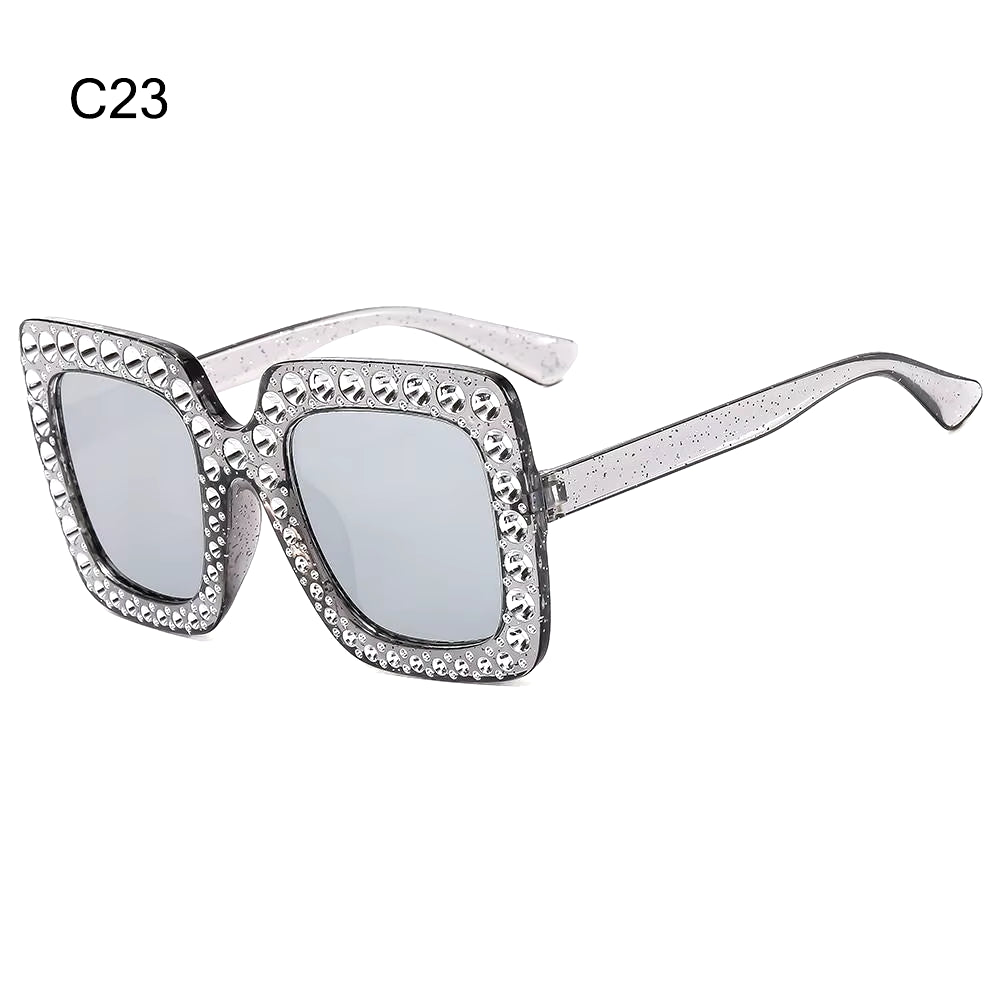 Crystal Oversized Sunglasses for Women Rhinestone Square Diamond Sun Glasses Retro Big Frame Sparkling Glasses