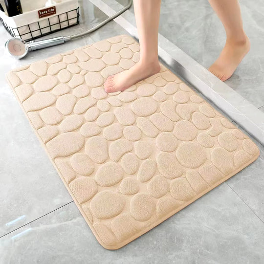 3D Non Slip Bathroom Mat Bath Mats Absorbent Doormat Carpet Cobblestone Embossed Door Floor Mats Machine Washable Quick Drying