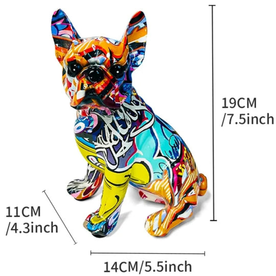 Colorful Standing French Bulldog Resin Statue Decoration, Pet Dog DIY Graffiti Crafts, Desktop Animal Statue Ornament.