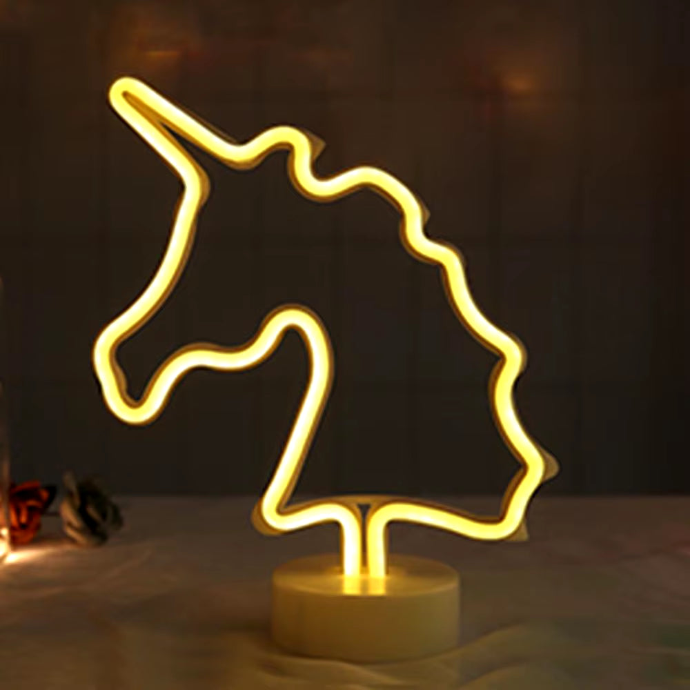 Battery/Usb LED Neon Night Light Sign Flamingo Unicorn Coconut Tree Cactus Pineapple Table Lamp Kids Bedroom Christmas Art Decor