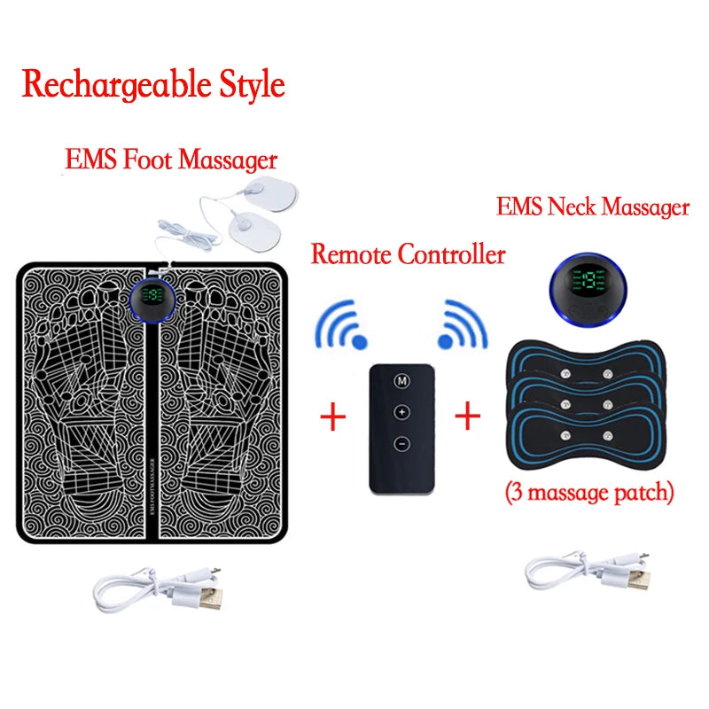 Remote EMS Foot Massager Pad Portable Electric Muscle Stimulation Massage Mat Improve Blood Circulation Relief Pain Relax Feet