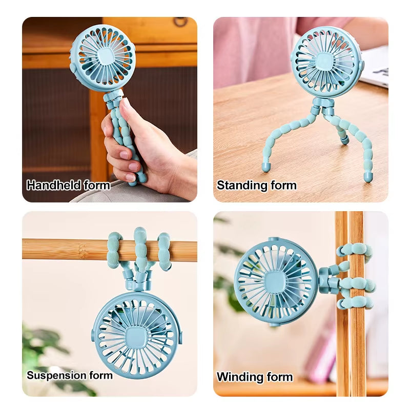 Multi Functional Handheld Mini Octopus Fan Portable USB Charging Home Outdoor Stroller with Night Light Function Small Fan