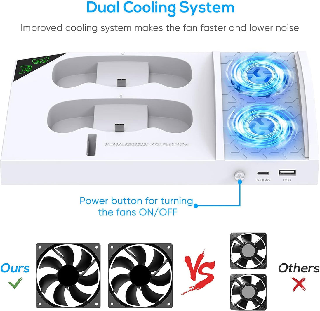 Charger Stand Cooling Fan for Xbox Series S Console & Controller,Vertical Dual Cooler System Charging Dock Accessories with 2 X 1400Mah Rechargeable Battery & Cover,Earphone Bracket for Xbox Series S