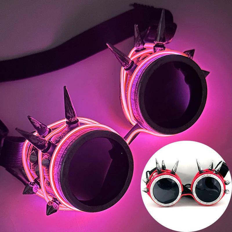 Luminous Fluorescent Glasses LED Glowing Party Supplies Steampunk Glasses with Lights Flashing Neon Goggles Glasses Club Props